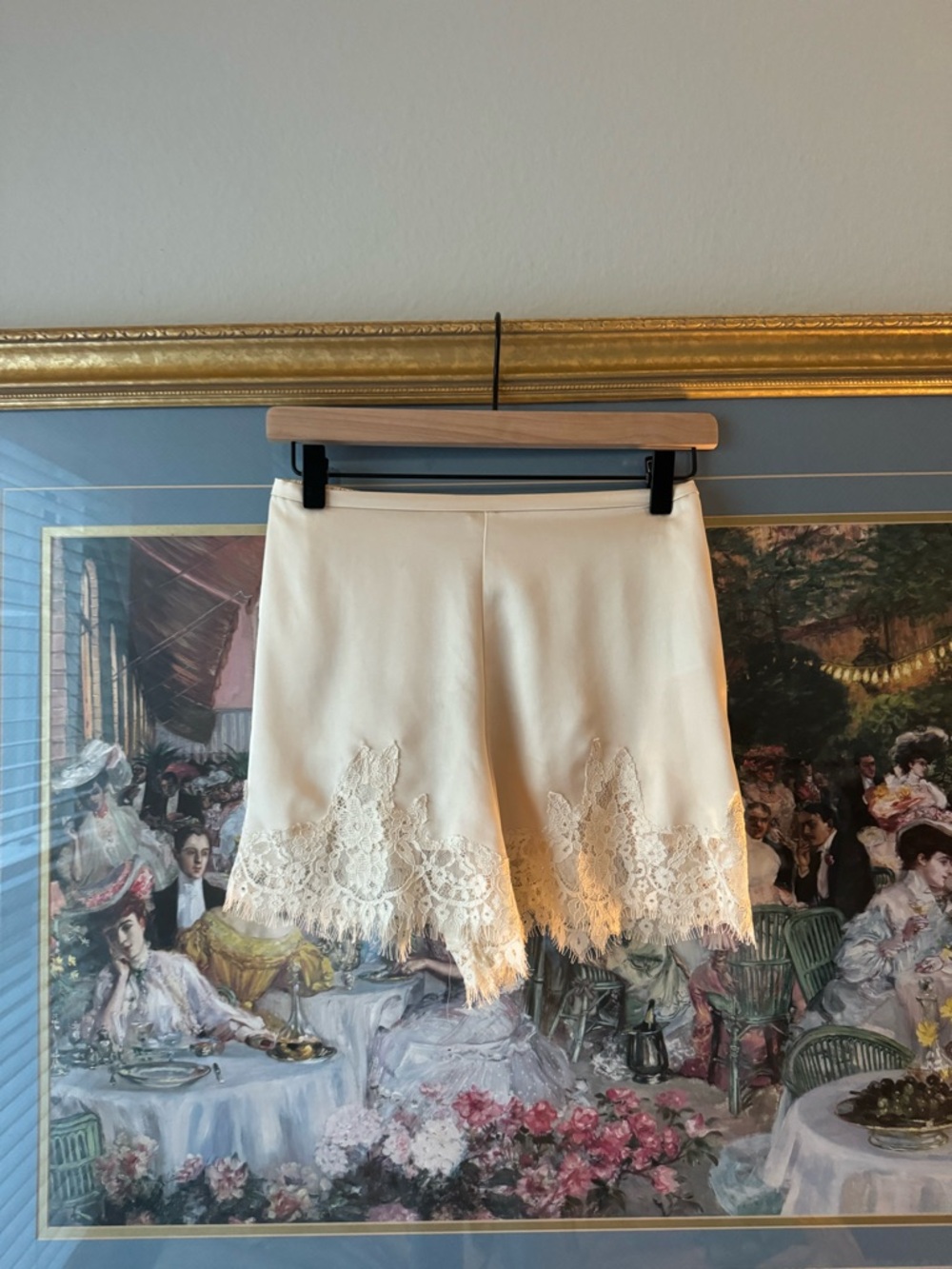 Reformation Cream High-Waist Lace-Trim Shorts